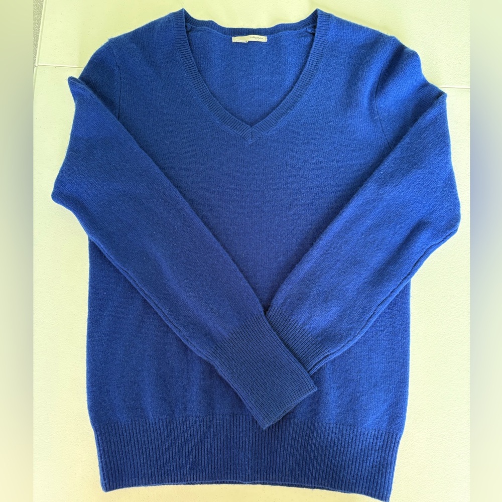 Halogen‎ Cashmere V-Neck Long Sleeve Sweater Size XS Cobalt Blue Office Classic
